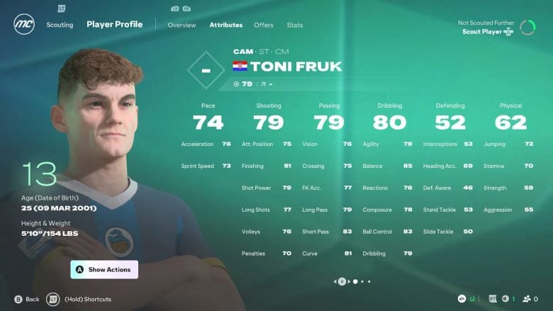 Hồ sơ cầu thủ trẻ trong FC 27 Career Mode với PlayStyles hiển thị sau nhiệm vụ scout