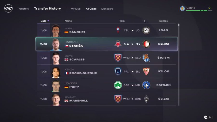 Màn hình lịch sử chuyển nhượng trong FC 27 Career Mode: theo dõi biến động thị trường qua từng mùa giải